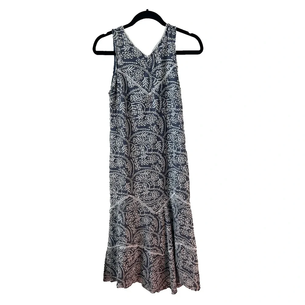 Sundance Marceline Embroidered Eyelet Midi Dress Blue White Sleeveless XS NWOT